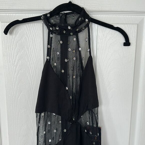 Dundas x Revolve Joey Black High Halter Neck Sleeveless Mesh Mini Dress XS NWT - Picture 4 of 6